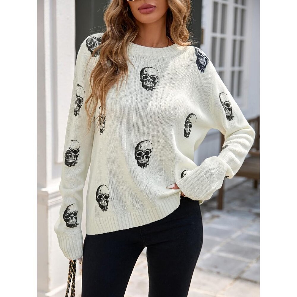 Womens Knit Sweater Acrylic Oversized Crew Neck Long Sleeve Casual Holiday - Picture 2 of 6